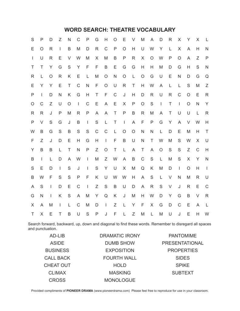 Word Search Theatre Vocabulary Gambaran