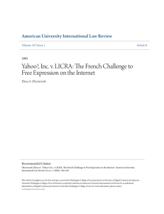 Yahoo!, Inc. v. LICRA: The French Challenge to Free