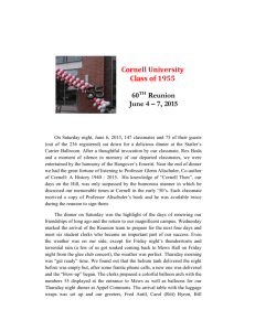 Cornell University Class of 1955 60TH Reunion June 4 – 7, 2015