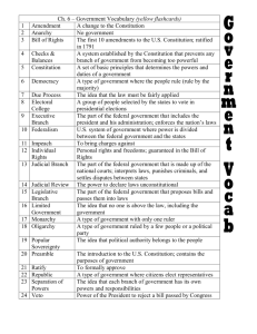 Ch. 6 – Government Vocabulary (yellow flashcards) 1 Amendment A