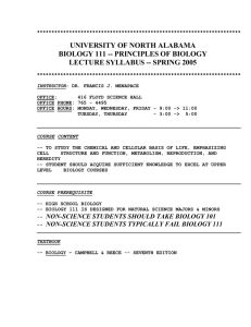 UNIVERSITY OF NORTH ALABAMA BIOLOGY 111 -