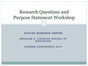 Research Questions and Purpose Statement Workshop