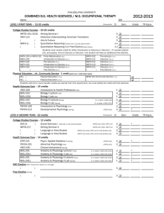 B.S. in Health Sciences/M.S. in Occupational Therapy checksheet