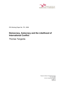 Democracy, Autocracy and the Likelihood of International Conflict