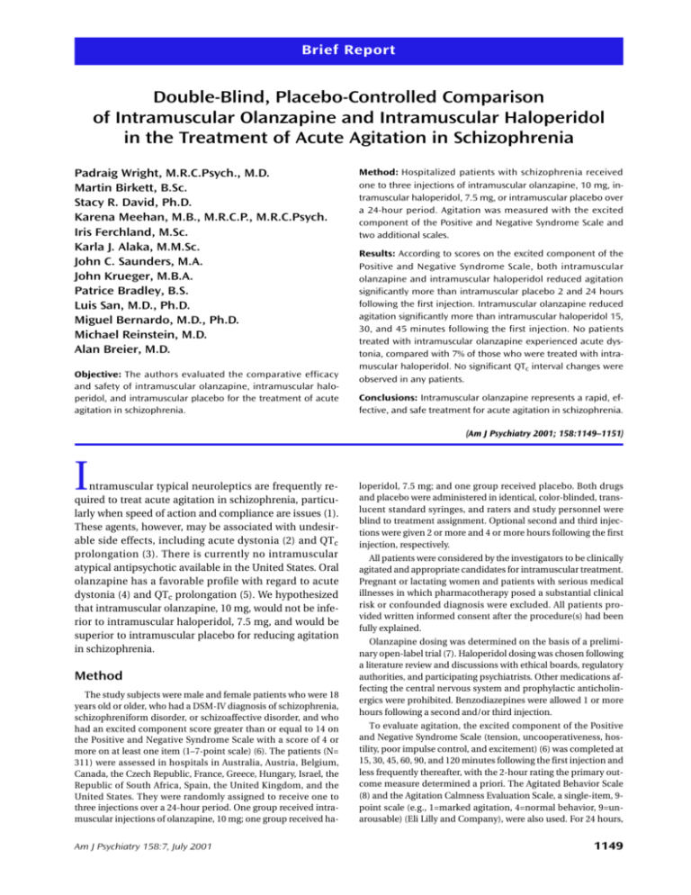 Double Blind Placebo Controlled Comparison Of