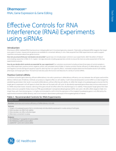 Effective Controls for RNA Interference (RNAi)