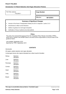 POLICY POL200/3 Introduction To Patient Selection And Organ