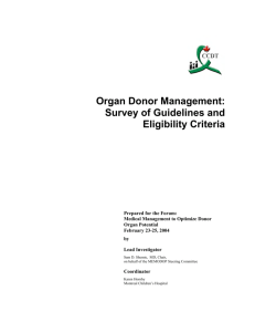 Organ Donor Management: Survey of Guidelines and Eligibility