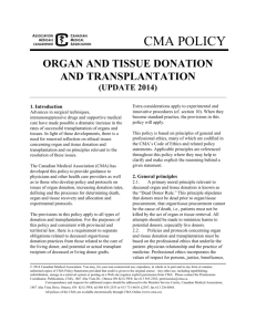 Organ and tissue donation and transplantation (updated 2014)