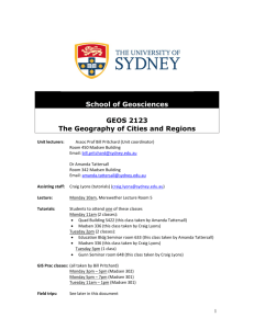 School of Geosciences GEOS 2123 The Geography of Cities and