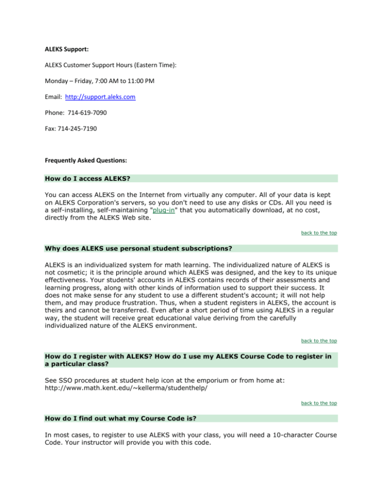 aleks faq
