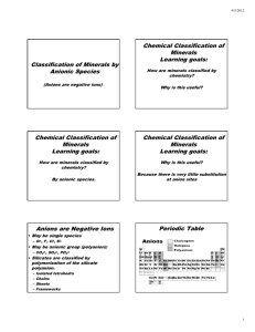 Classification of Minerals by Anionic Species Chemical