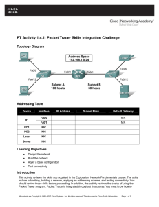PT Activity 1.4.1: Packet Tracer Skills Integration Challenge