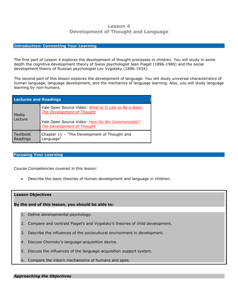 Lesson 4 Development of Thought and Language