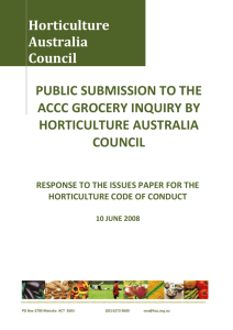 Submission to the ACCC inquiry into grocery prices (Horticulture