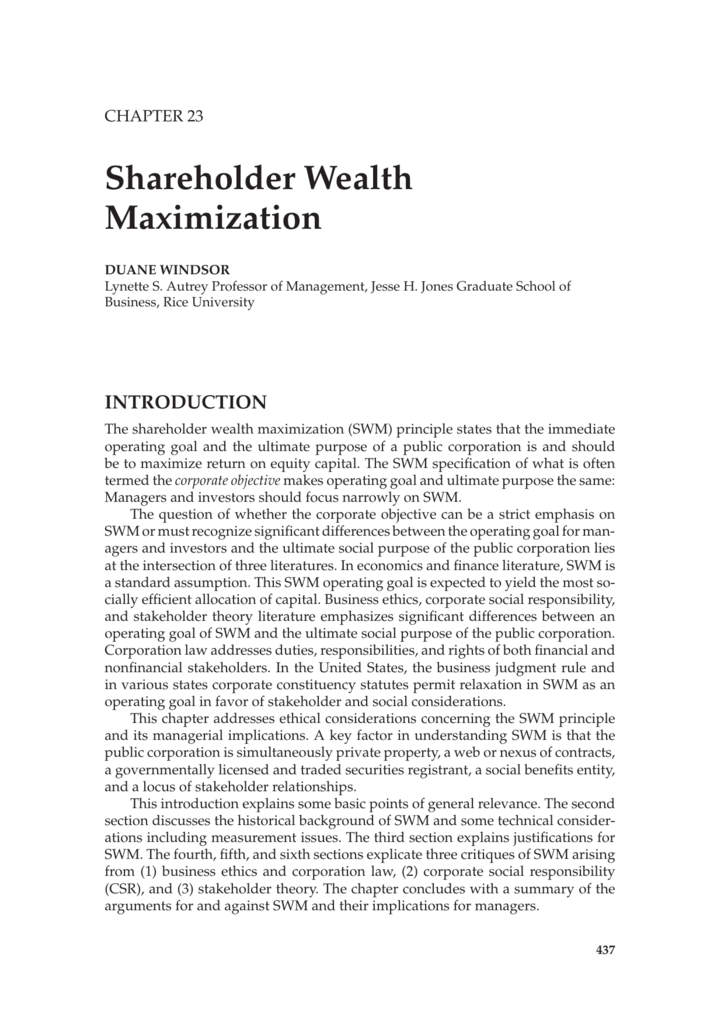 Shareholder Wealth Maximization Personal Web Pages For People