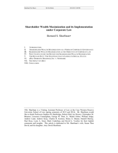 Shareholder Wealth Maximization and its