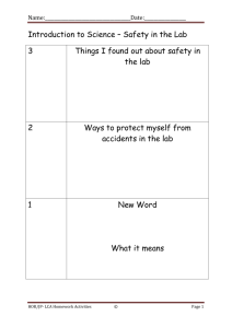 Science Revision Homework Worksheet 1 - Working in a Lab