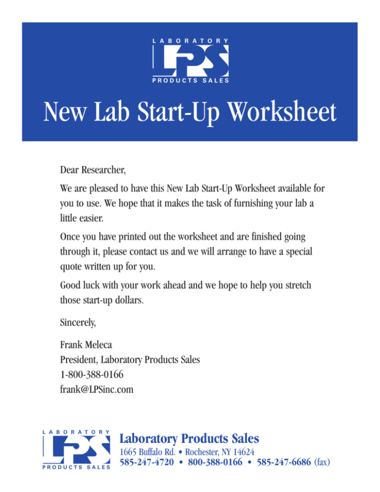 New Lab Startup List Laboratory Products Sales