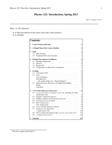 Physics 123: Introduction, Spring 2013 Contents