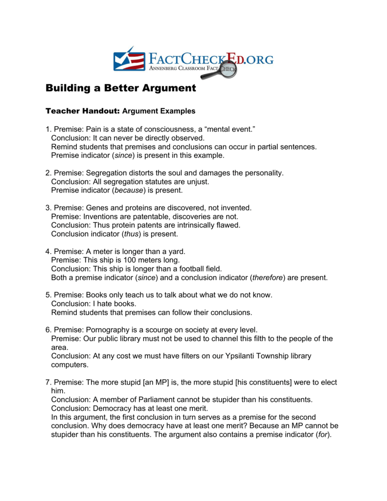 Building a Better Argument: Teacher Handout