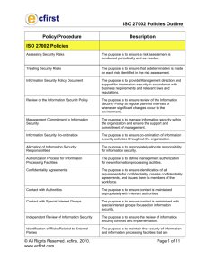 ISO 27002 Policies Outline Policy/Procedure Description