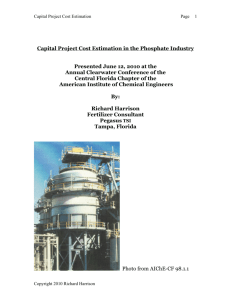 Capital Project Cost Estimation in the Phosphate Industry Presented