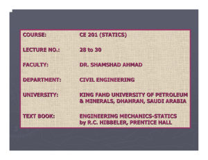 COURSE: CE 201 (STATICS) LECTURE NO.: 28 to 30 FACULTY