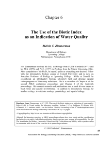 Chapter 6 The Use of the Biotic Index as an Indication of Water Quality