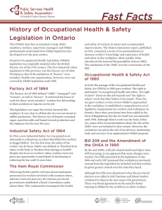 History of Occupational Health & Safety Legislation in Ontario