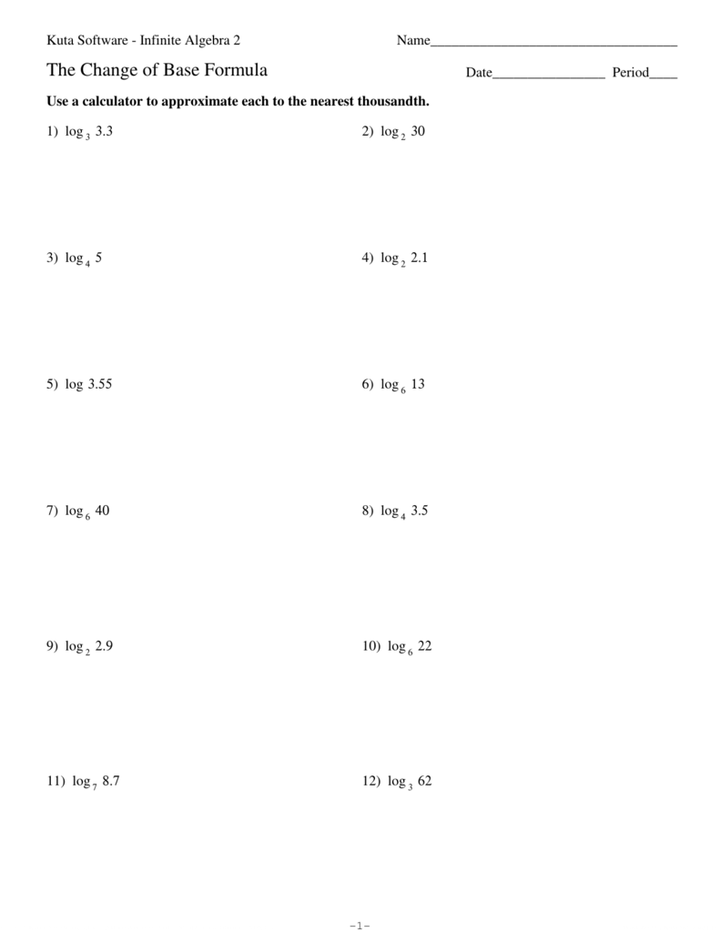 Change Of Base Formula Worksheet