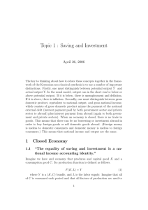 Topic 1 : Saving and Investment