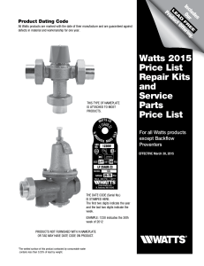 Watts 2015 Price List Repair Kits and Service Parts Price List