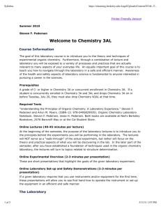 Welcome to Chemistry 3AL - Berkeley Summer Sessions