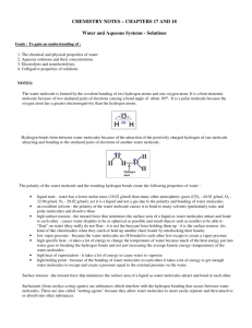 CHEMISTRY NOTES – CHAPTERS 17 AND 18 Water and Aqueous
