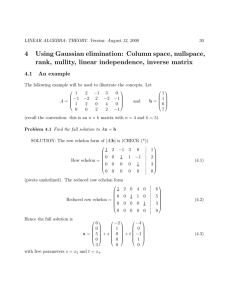 4 Using Gaussian elimination: Column space, nullspace, rank