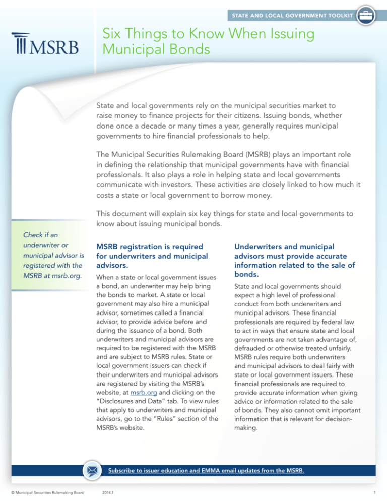 Six Things To Know When Issuing Municipal Bonds