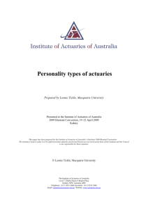 Personality types of actuaries - Institute of Actuaries of Australia