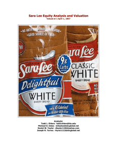 Sara Lee Equity Analysis and Valuation