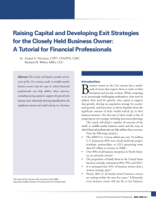 Raising Capital and Developing Exit Strategies for the Closely Held