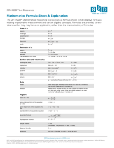 Mathematics Formula Sheet & Explanation
