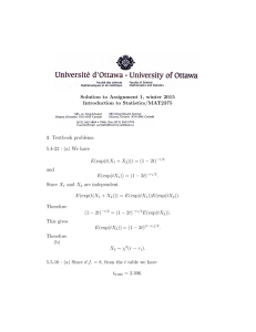 Solution to Assignment 1, winter 2015 Introduction to Statistics