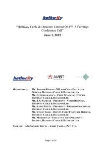 “Hathway Cable & Datacom Limited Q4 FY15 Earnings Conference