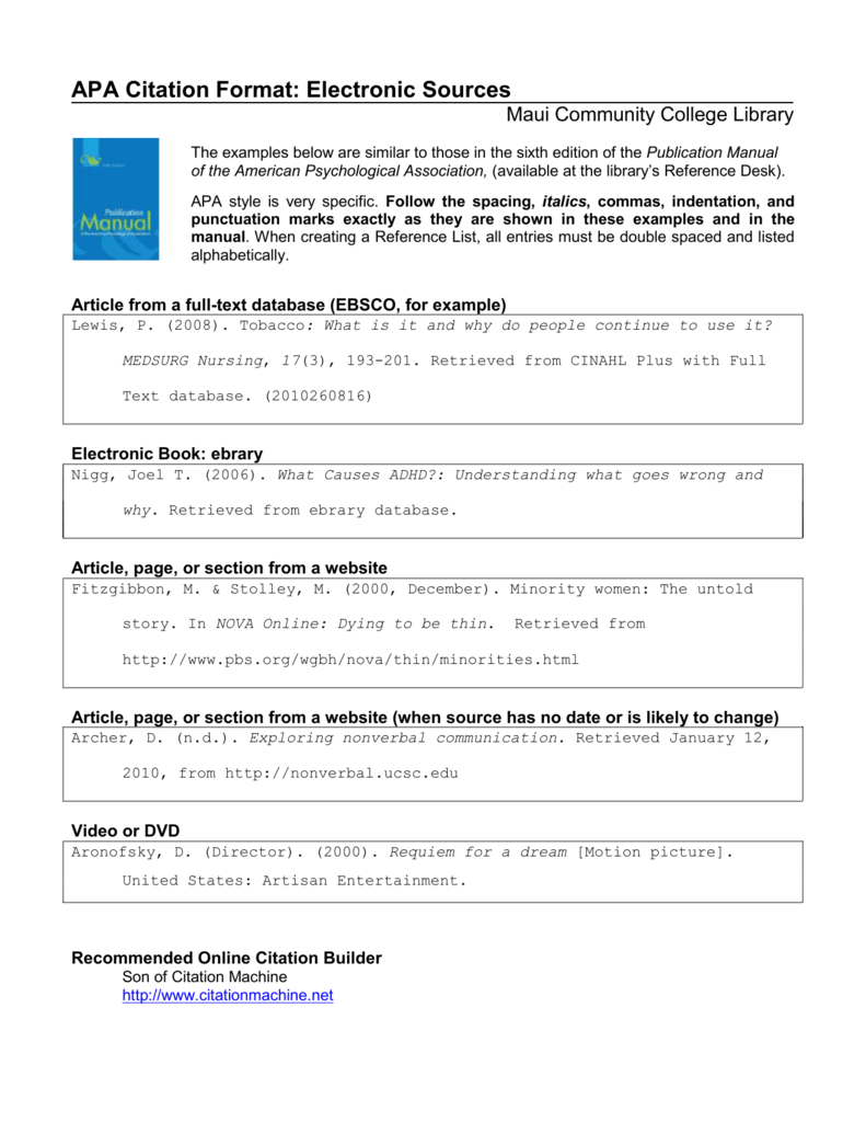 Apa Citation Format For The Reference List Page