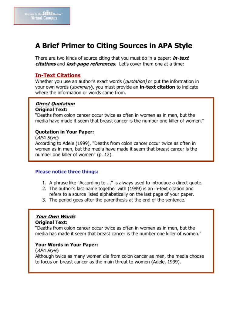 A Brief Primer To Citing Sources In Apa Style