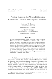 Position Paper on the General Education Curriculum