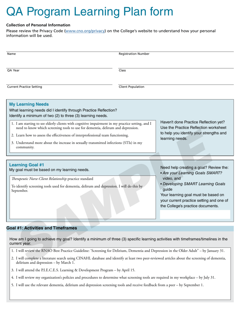 QA Learning Plan SAMPLE Form Rev 2016v2