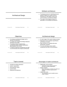 Architectural Design Objectives Topics covered Software