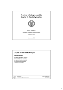 A primer in Entrepreneurship Chapter 3 – Feasibilty Analysis