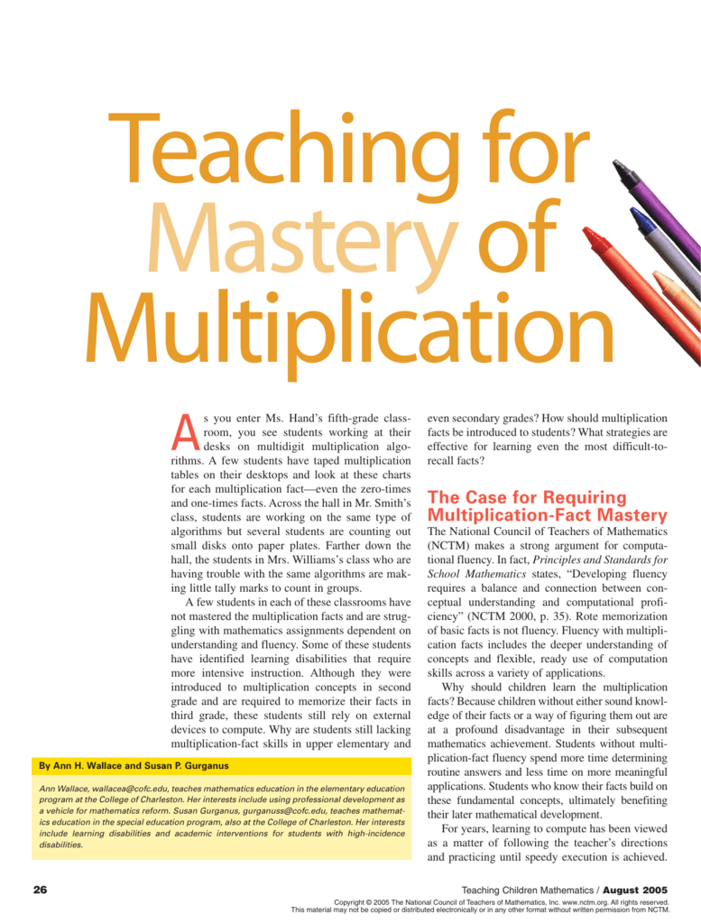 Multiplication Mastery Chart